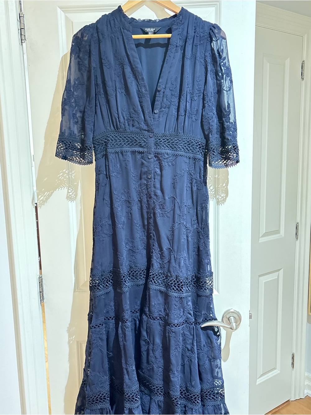 Ever New Navy Blue Lace Maxi Dress with Crochet Waist